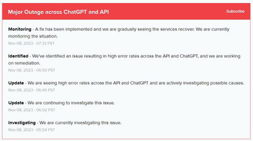用的人太多了 ChatGPT和API服务出现严重停机 竞品也跟着崩了